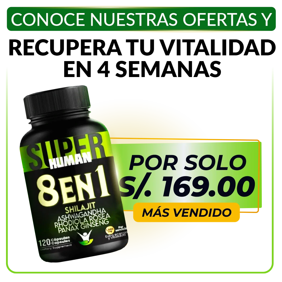 8 en 1 Cápsulas - Shilajit Ashwagandha Rhodiola Rosea Panax y Ginseng (120 Cápsulas) SuperHuman™ PG